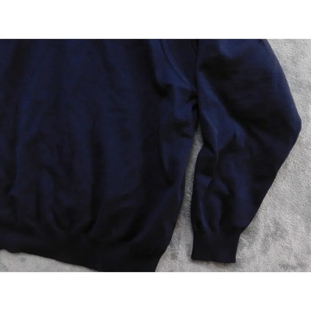 Woods & Irons Sweater Mens Large Navy Wool Elbow Patches Made in Italy Golf
